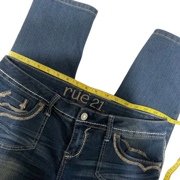 Rue21 Jeans Womens 9 Y2K Blue Skinny Ankle Low Rise Embroidered‎ Western Stretch - Picture 5 of 8